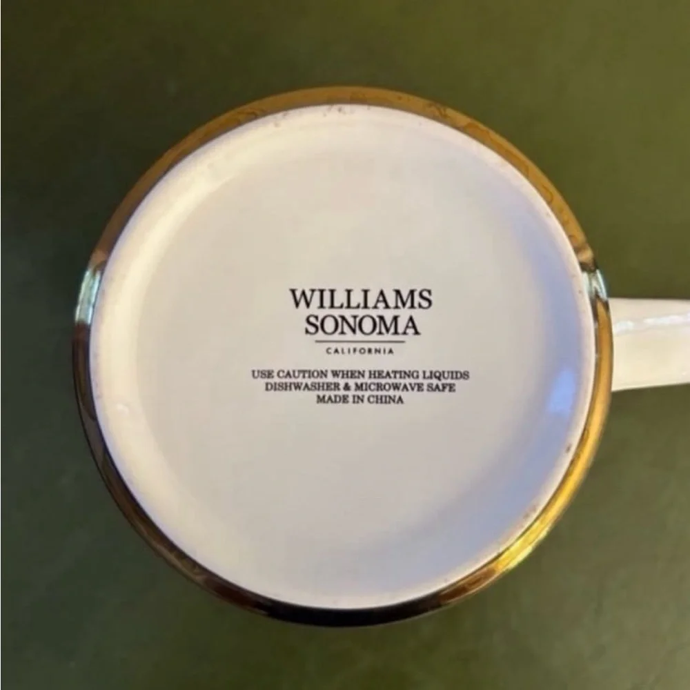 Williams Sonoma White Ceramic Mug with Gold Rim. Letter H
